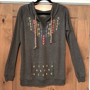 Panhandle Long sleeve t-shirt hoodie Sweatshirt Women’s L Grey Embroidery Boho